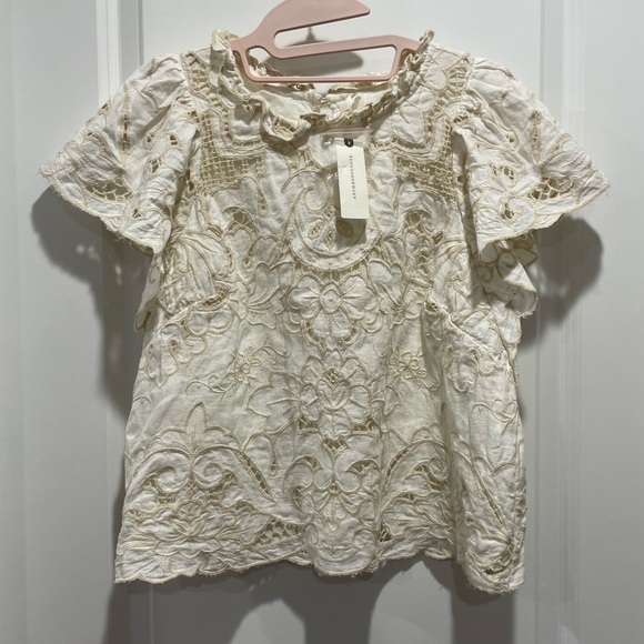 Anthropologie The Lainie High-Neck Lace Cutwork Blouse Size Medium - Picture 8 of 12